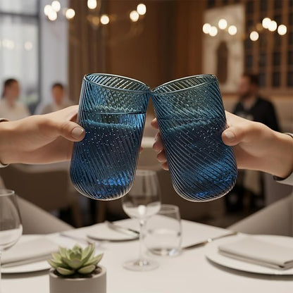 Set of 8 Ribbed Glassware, 4 Highball Glasses 14oz & 4 Rocks Drinking Glasses - Image 7