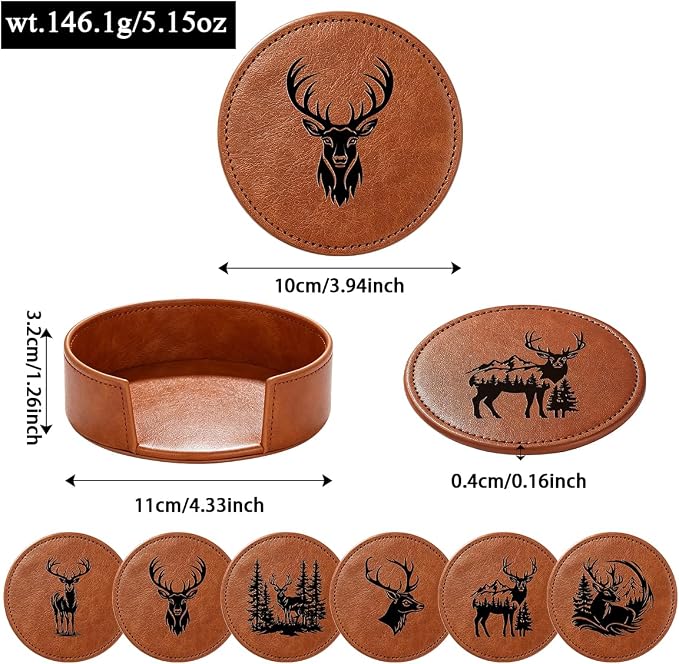 6 Packs Stag Pattern Leather Coaster - Image 7