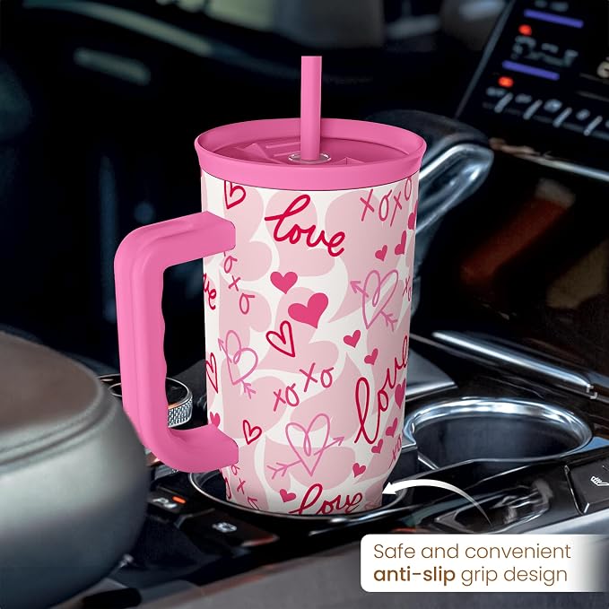 SANDJEST Heart Tumbler with Handle 40oz, Valentines Stainless Steel Insulated - Image 6