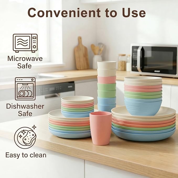 Plates and Bowls Sets 40 Piece, Wheat Straw Dinnerware Sets - Image 4
