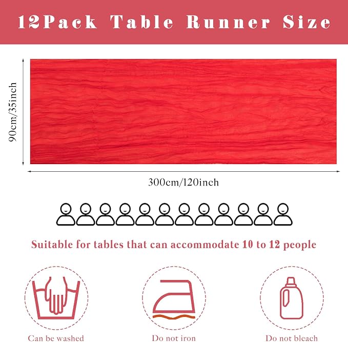 Red 12 Pieces 35 x 120 Inches Long Cheesecloth Table Runner Gauze Fabric 10Ft - Image 3