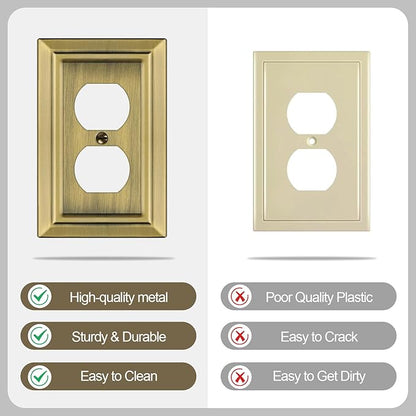 Metal Wall Plate for Electrical Outlets, Decorative Antique Brass Switch Plates Outlet Cover, Light Switch Cover Plate, 1-Gang Wall Plates (Duplex Outlet, 6 Pack)
