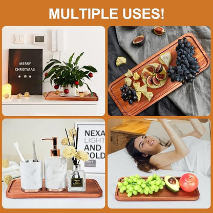 Wooden Serving Platters Long Charcuterie Boards Acacia Wood Decorative Trays for Home Decor Cheese Board Snack Appetizer Plates Kitchen Dinner Tray for Food Dish Rectangle Cake Dessert Platter