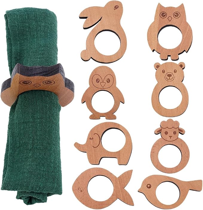 Wooden Napkin Rings Set of 8 Animal Shape Napkin Holder Rings Wood Napkin Holder - Image 4