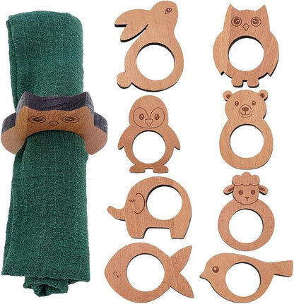 Wooden Napkin Rings Set of 8 Animal Shape Napkin Holder Rings Wood Napkin Holder - Image 4