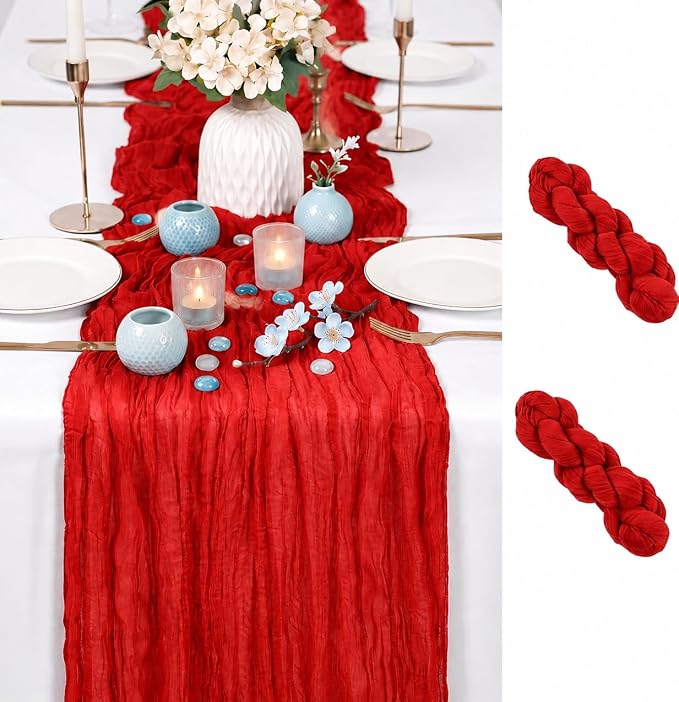2 Pack Red Cheesecloth Table Runner 17x108 Inch Boho Rustic Semi Sheer Gauze by Unknown