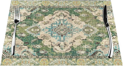 Sage Green Placemats 12x18 Inches Set of 4, Boho Vintage Ethnic Carpet Decorative Rectangle Table Mats for Party, Home Kitchen,Dining Table Decoration