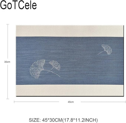 Placemats Set of 6 for Dining Table Mats Washable Easy to Clean PVC Placemat (Ginkgo Navy)