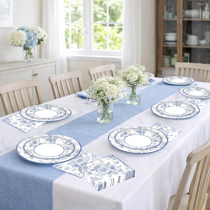 150PCS Blue and White Floral Party Supplies - Image 6