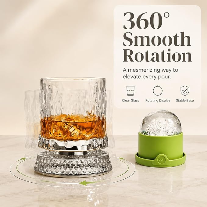 360° Rotating Whiskey Glasses Set of 2, Vintage Crystal Tumblers - Image 2