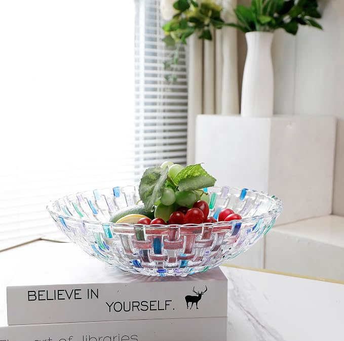 MAGCOLOR Hand Painted Blue Woven Glass Crystal Salad & Fruit Bowl Decoration - Image 5