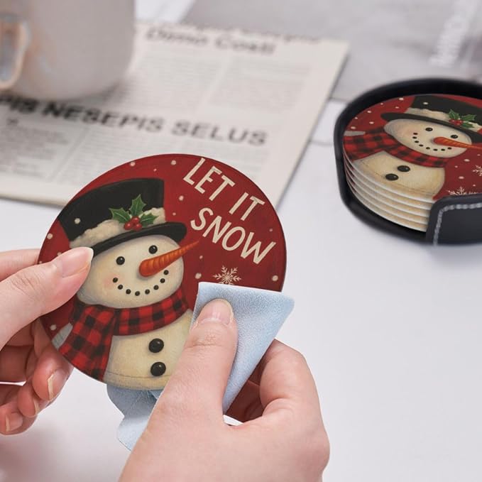 Red Christmas Snowman Let It Snow Coasters - Image 5