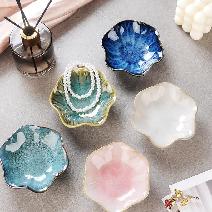 JAMEND CLXP 2PCS Lotus Leaf Shape Ring Holder Dish, Small Key Bowl, Ceramic - Image 2