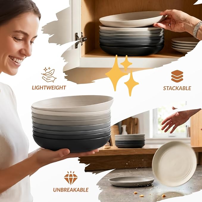 Wheat Straw Plates Set of 8, Reusable Lightweight and Unbreakable 9 inch Plates - Image 5