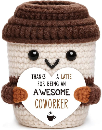 Coworker Gifts for Women Men Farewell Gift Positive Crochet Coffee Cup Gift | by OCCdesign