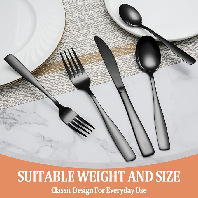 40 Pcs Black Silverware Set, Stainless Steel Flatware Set - Image 7
