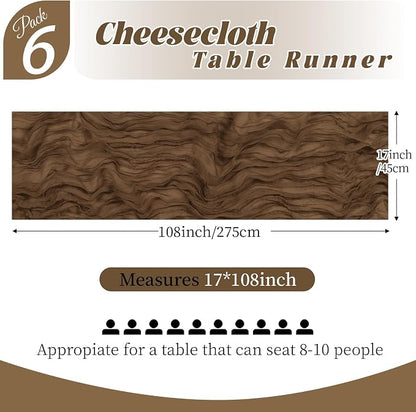 6 Pack Brown Cheesecloth Table Runner, 17 x 108 Inch, Gauze Cheese Cloth Table - Image 3
