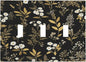 Light Switch Cover Black/Gold Boho Botanical Floral Rustic Flowers 3 Gang Wall Plate Triple Light Switch Plate Toggle Decorative Outlet Covers Electrical Switchplate for Bathroom Kitchen Decor