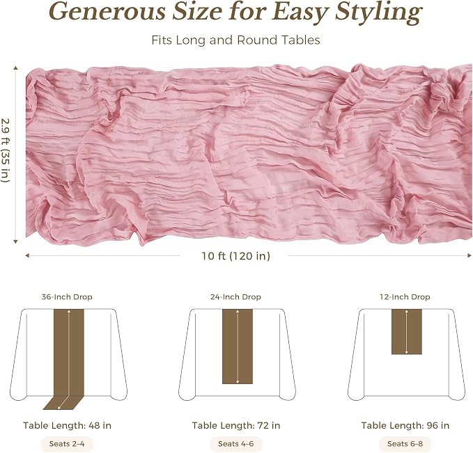 10 Pack Dusty Pink Cheesecloth Gauze Table Runners, 35x120 Inch | Extra Wide - Image 4