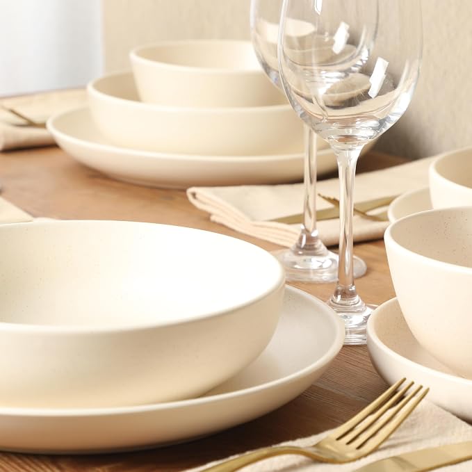 Gibson Elite Leeds Court Plates and Bowls Sets, 16-Piece Stoneware Dinnerware - Image 2
