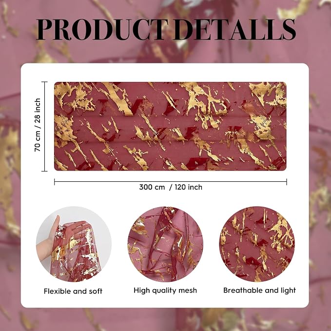 Artoid Mode Marble Pattern Burgundy Gauze Table Runner 10FT, Glitter Metallic - Image 7