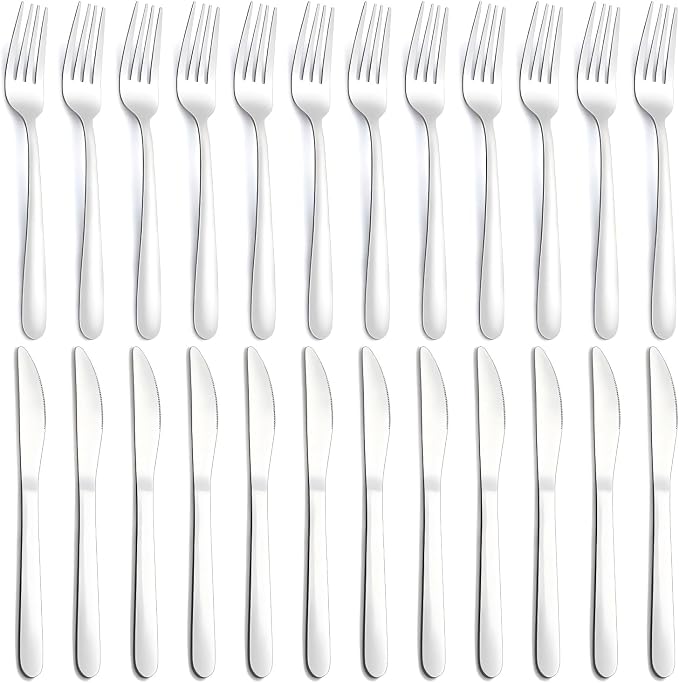 24-Piece Forks and Knives Set for 12, Food-Grade Stainless Steel Silverware Set by Gymdin