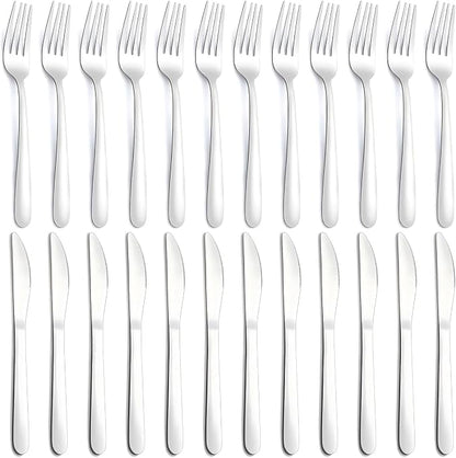 24-Piece Forks and Knives Set for 12, Food-Grade Stainless Steel Silverware Set by Gymdin