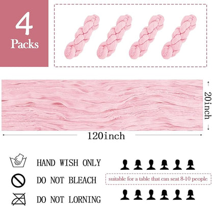 4 Pack Light Pink Cheesecloth Table Runner 20 x 120 inch Gauze Table Runners 10 - Image 2