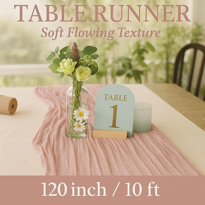 12 Pack Dusty Pink Cheesecloth Table Runners – 10FT Blush Gauze Boho Table - Image 2