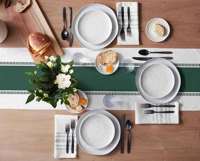 72 inches Long Green and White Table Runners, Modern Stripes Table Runner - Image 3
