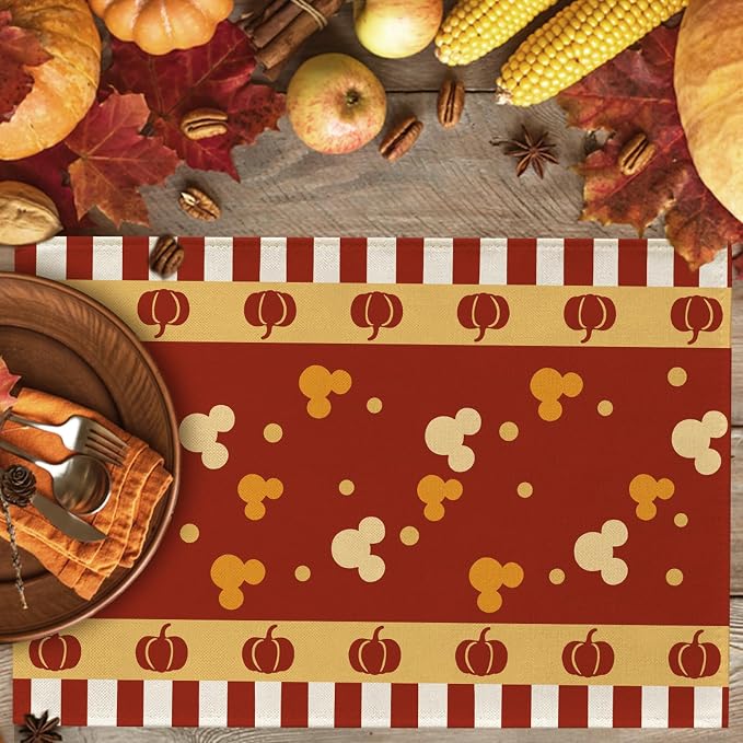 Seliem Red Fall Placemats Set of 4, Autumn Pumpkin Polka Dot Dining Table | - Image 4