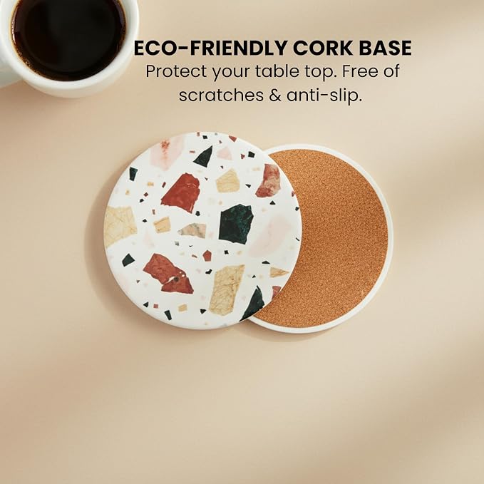 Terrazzo Coasters Set of 6, Colorful Boho Absorbent Ceramic Coasters | Speckled - Image 8