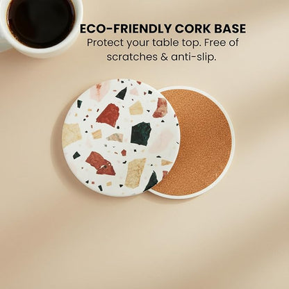 Terrazzo Coasters Set of 6, Colorful Boho Absorbent Ceramic Coasters | Speckled - Image 8
