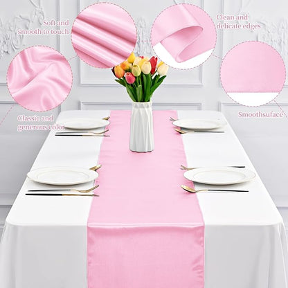 12 Pack Light Pink Satin Table Runner 12 x 108 Inch Long Premium Table Runners - Image 4