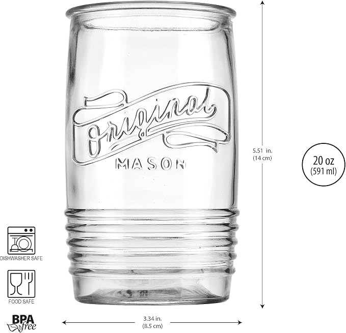 Glaver's Set of 8 Tumbler Glass Cups 20 OZ Mason Stemless Tall Drinking Glasses - Image 4