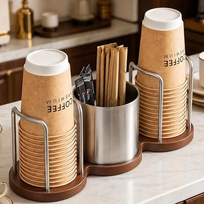 Coffee Cup Holder with Straw & Stirrer Storage Caddy by GOYLSER