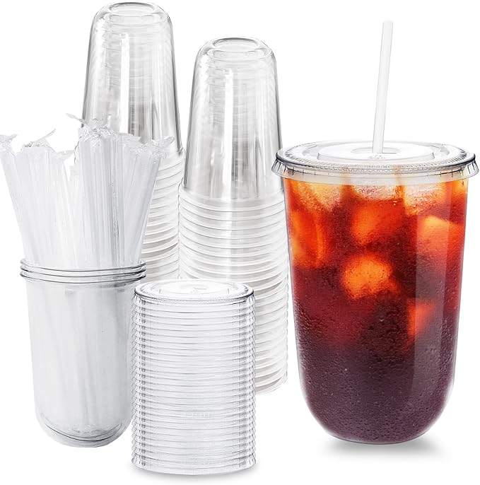 Alaeseje 50 Pack 18 oz Clear Plastic Iced Coffee Cups by Alaeseje