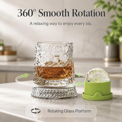360° Rotating Whiskey Glasses Set of 2, Vintage Crystal Tumblers - Image 2