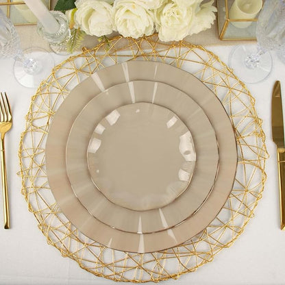Efavormart 11" Dinner Plates – Set of 10 Plastic Taupe Round Disposable Plates - Image 2