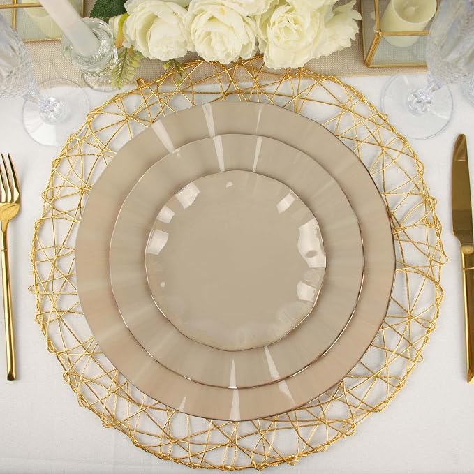 Efavormart 10 Pack | Taupe 6" Round Plastic Dessert Salad Plates, Disposable - Image 2