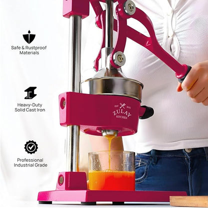 Zulay Kitchen Cast Iron Juicer - Easy-to-Clean Heavy-Duty Manual Juicer, Professional Citrus Juicer - Stainless Steel Lemon Squeezer - Manual Citrus Press & Orange Squeezer - Orange Juicer