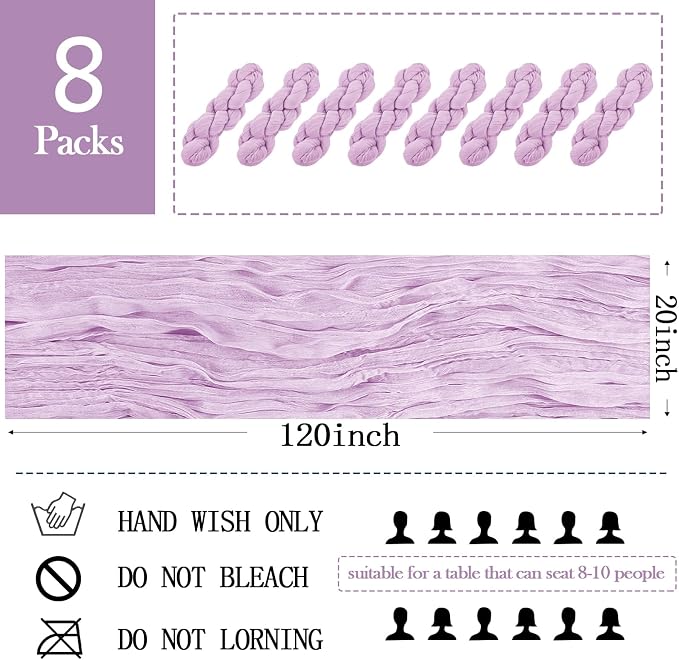 8 Pack Lavender Cheesecloth Table Runner 20 x 120 inch Gauze Table Runners 10 - Image 2