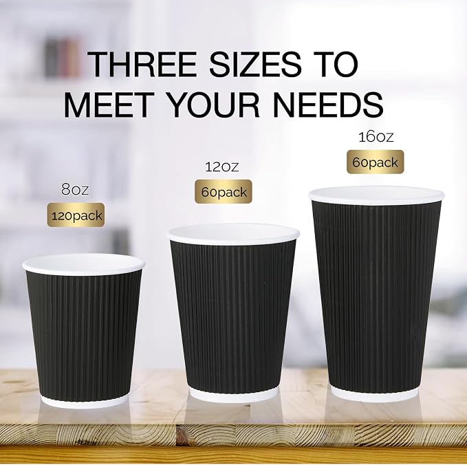 JollyPack Disposable Paper Coffee Cups, 12 oz, 60 Pack, Insulated Ripple Wall - Image 4
