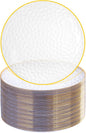 Rubtlamp 100 Pcs Clear Gold Plastic Plates, Hammered Party Plates, Clear Disposable Dessert Plates,Clear Gold Plates 7 Inch, Gold Plastic Dessert Plates Disposable For All Occasions