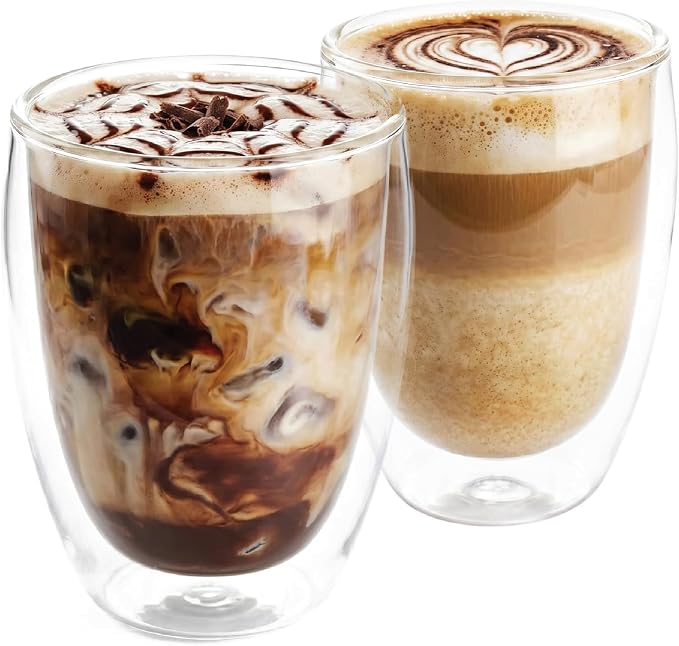JS Gourmet Double Wall Glass Coffee Mugs Set of 2, 12oz/350ml Borosilicate by Unknown