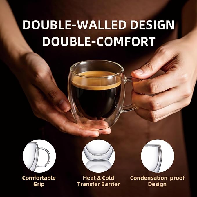 Double Wall Insulated Espresso Shot Cups 5.4 OZ Set of 2, Small Clear - Image 7