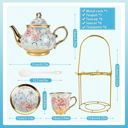 20-Piece Porcelain Tea Sets for Adults, Includes Tea Cups and Saucers, Spoons & - Image 6