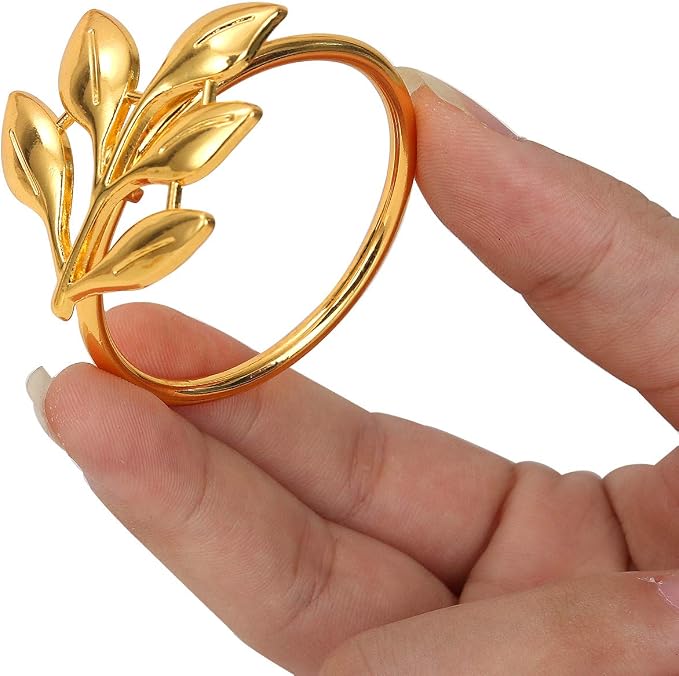 KPOSIYA Set of 200 Leaf Napkin Rings Metal Gold Napkin Holder Table Napkin Rings - Image 5