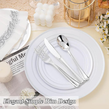 BESTSTAR 200PCS Silver Plastic Plates Set | 100 10.25 inch Dinner Plates and - Image 5