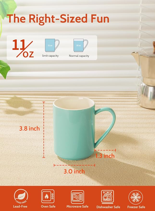 Sweese Coffee Mug, Porcelain 11 Oz Coffee Mugs Set of 6, Ceramic Coffee Cups - Image 2